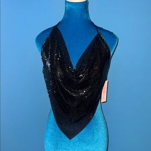 Black Sequin Halter Top